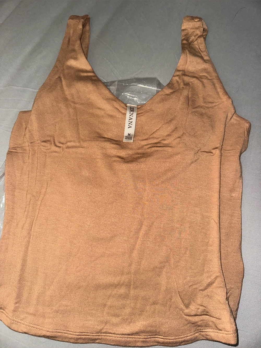 Zenana Women's V-Neck Double Lined Tank Top Medium — Camel - NEW